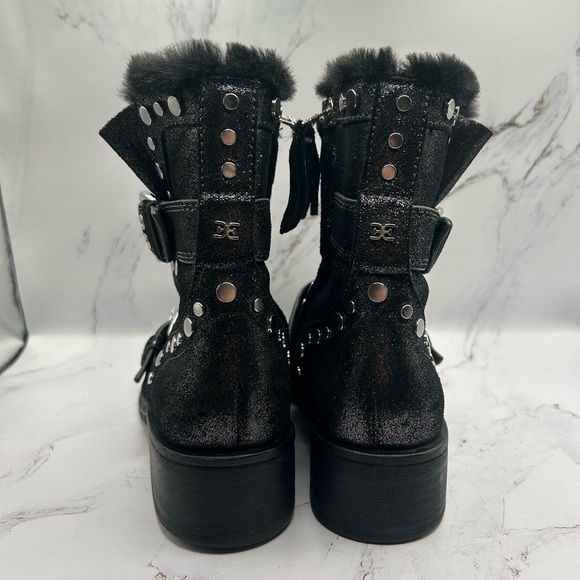 Sam Edelman Drea Studded Boots Size 8 Women’s Black Shiny Furry Sparkly Booties - Picture 5 of 9